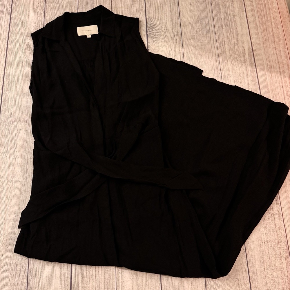 Brochu Walker Women's Madsen Maxi Dress Black Sleeveless Tie Waist Gauzy Size S